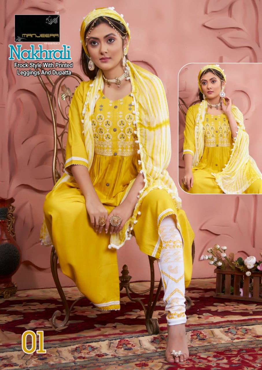 Buy Rayon Printed Nakhrali Manjeera Readymade Anarkali Suits